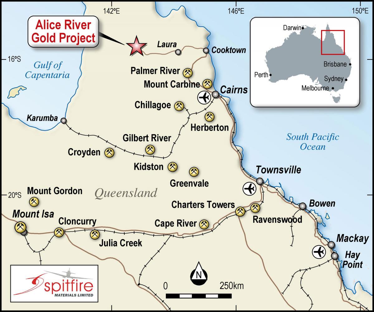 Spitfire Materials Location Alice River Gold Project