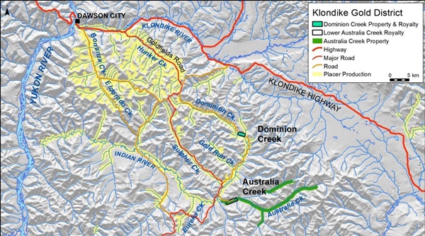 Metallic Minerals Karte der Gebiete im Klondike