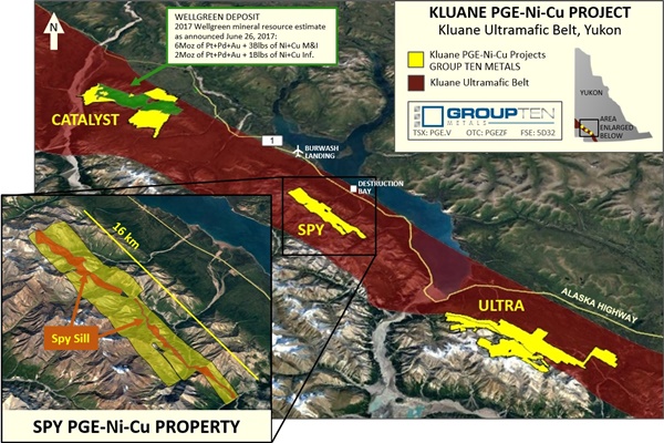 Group Ten Metals Spy Property within Kluane PGE Ni Cu Project small