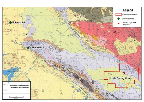 Lucapa Diamond Location of the Little Spring Creek prospect within the Brooking project