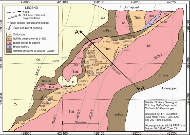 Nova Minerals Karte der interpretierten Geologie von Chip Loy