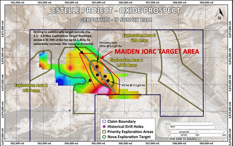 Nova Minerals Explorationszielzonen des Projekts Estelle Prospektionsgebiet Oxide