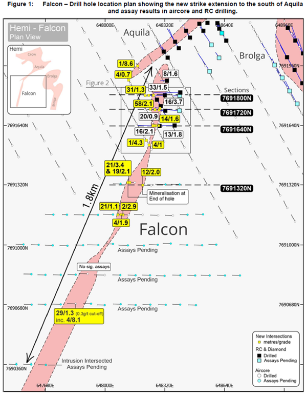 Bohrplan für die Falcon-Goldzone; De Grey Mining