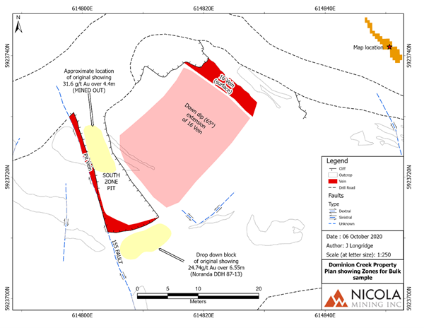 NIM Lageplan mit Ansicht der mineralisierten South Zone im Gebiet der historischen Massenprobenahmen