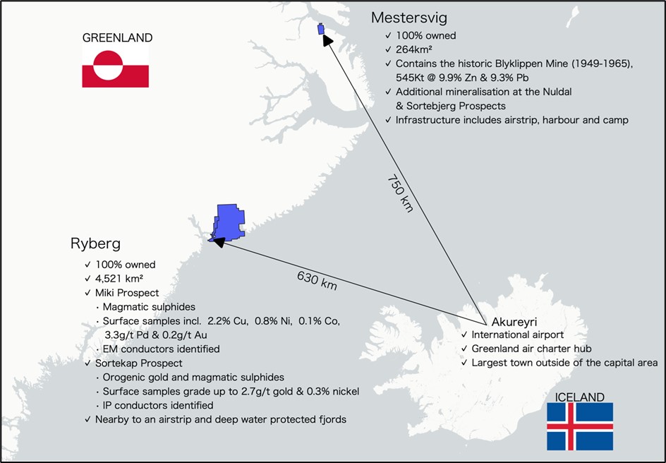 Conico Conico Ltd besitzt an zwei Stellen an der Ostküste von Grönland insgesamt drei Projekte