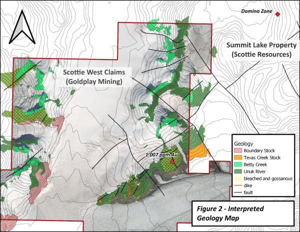 AUC Abbildung 4 zeigt die interpretierte Geologie mit den interpretierten Strukturen und Alterationszonen