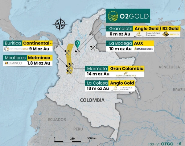 O2Gold Karte Kolumbien Otu Central Goldminen