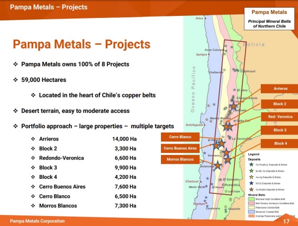 Pamap Metals Pampa besitzt ein Portfolio aus acht Projekten entlang des Kupfergürtels in Chile