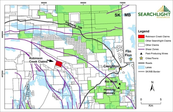 Searchlight Resources Standortkarte der Robinson Creek Claims