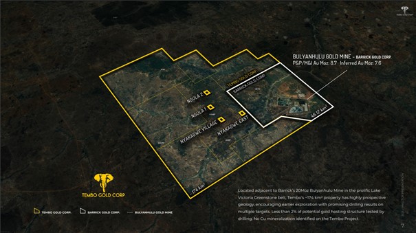Tembo Gold Flächenmäßig sind die Größenverhältnisse klar Tembo besitzt direkt angrenzend an Barrick das erheblich größere Explorationgebiet