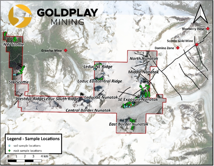 Goldplay Mining Standorte der Probenentnahme