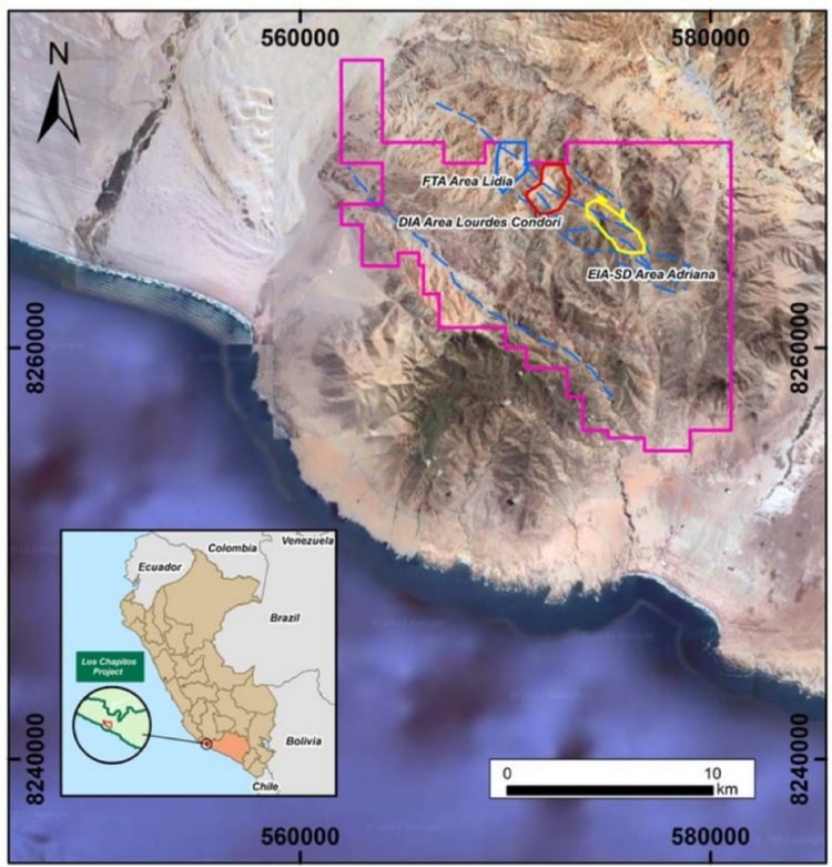 Camino Minerals Genehmigte Bohrgebiete innerhalb der Kupfer Claims Los Chapitos min