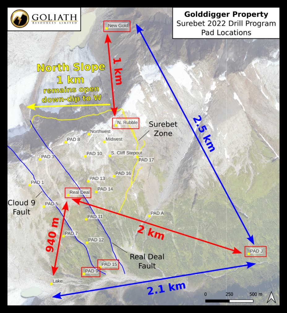 Goliath Resources Abbildung 1 Goliath meldet 100 Prozent Trefferquote auf einem 525 km2 großen Areal