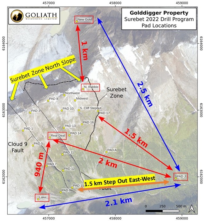 Goliath Resources Figure 1 All of the mineralization around the Surebet zone could be interrelated