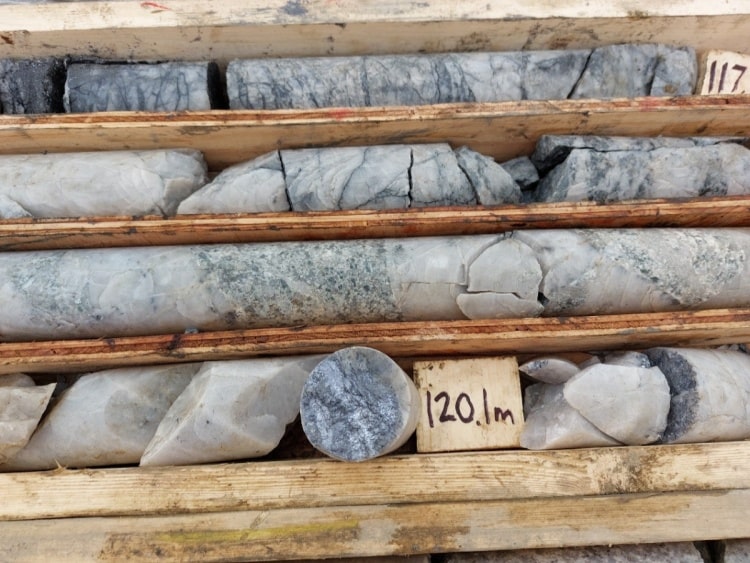 Alpha Copper Representative photo of molybdenum mineralization identified near the end of drill hole NL 22 74 750 min
