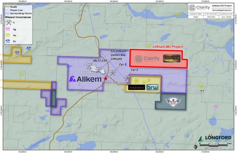Genius Metals Figure 1 Lithium 381 is located in the immediate vicinity of the project of the Canadian Australian lithium company Alkem