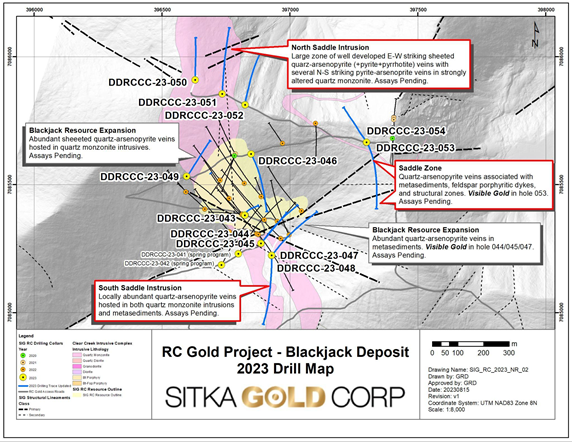 Übersicht der Bohrungen 2023 auf Golddigger; Quelle: Sitka Gold