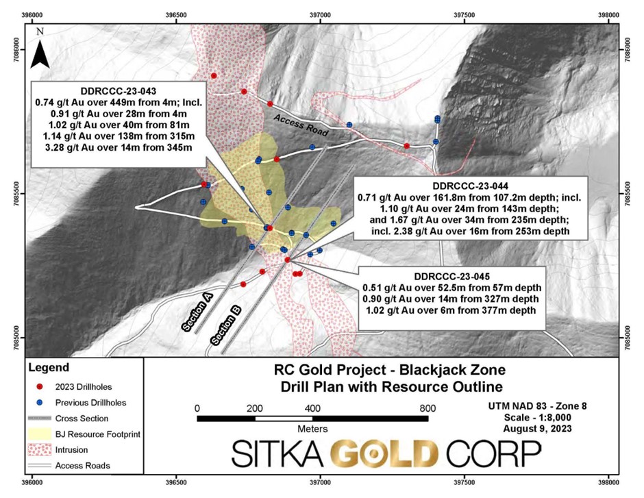 Sitka Gold Confirms Quality of Blackjack Discovery with 449.0 Meters of 0.74 g/t Gold from Surface