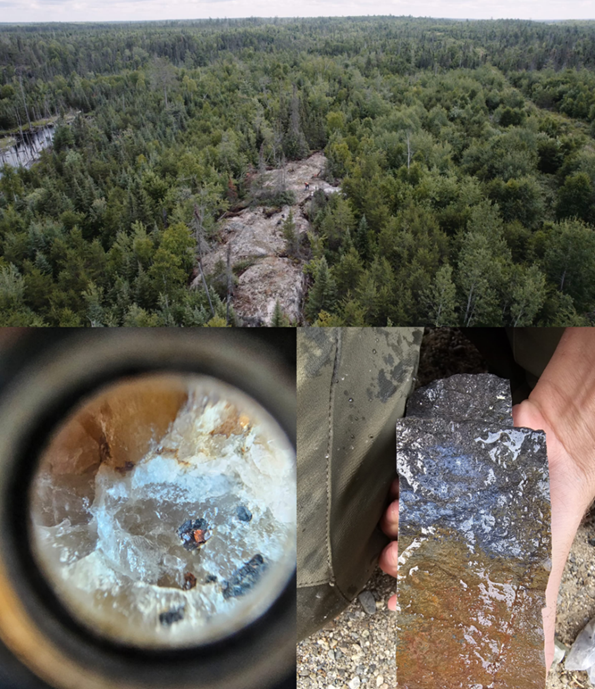The Bingo vein is visible from the air and can be easily traced for more than ~1.2 km. Geologists suspect that there is an underground connection to the adjacent Maple Leaf pegmatite.