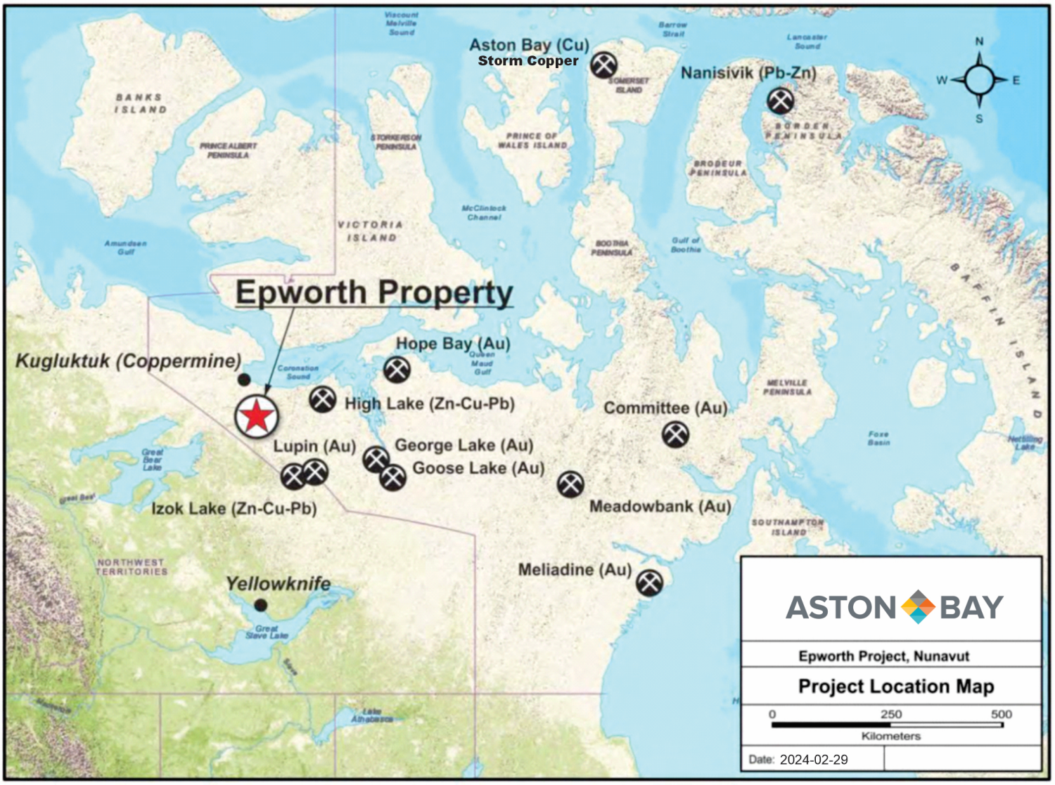 Karte des arktischen Nordens Kanadas mit Lage des Epworth-Projekts
