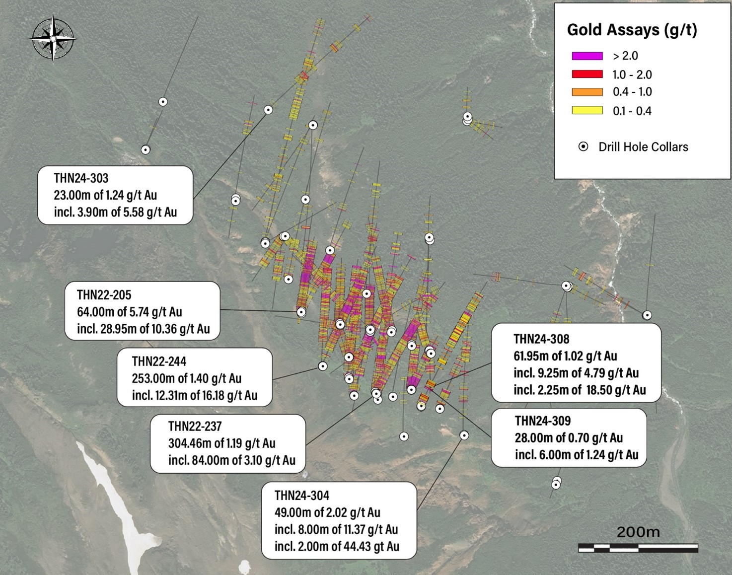 Planview Map with Collar Locations and Gold Drill Traces at the Trapper Target