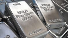 Silver bars or ingots background. Precious metal.